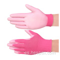 Guantes de jardín ESD de poliuretano de nylon rosado 13G